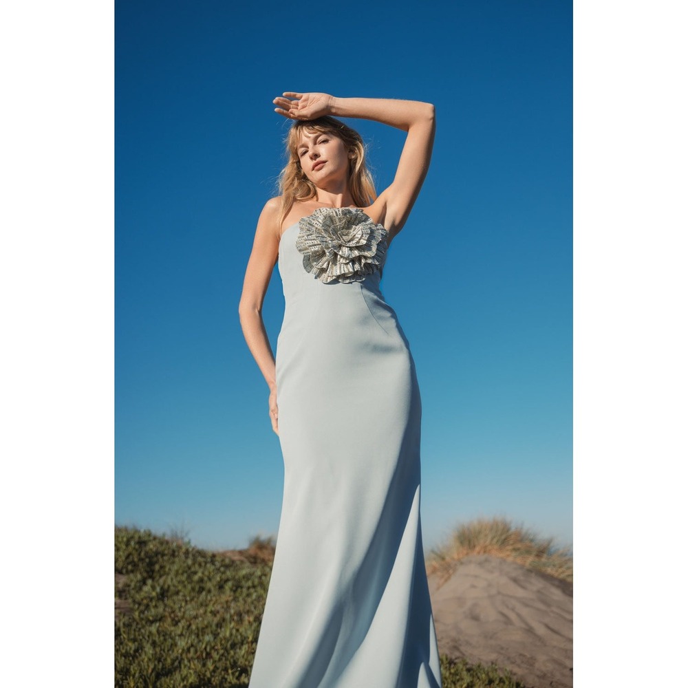 Mac Duggal NEW Blue Strapless Trumpet Gown w/ 3D Rhinestone Flower $598 Size 12 - Picture 10 of 16